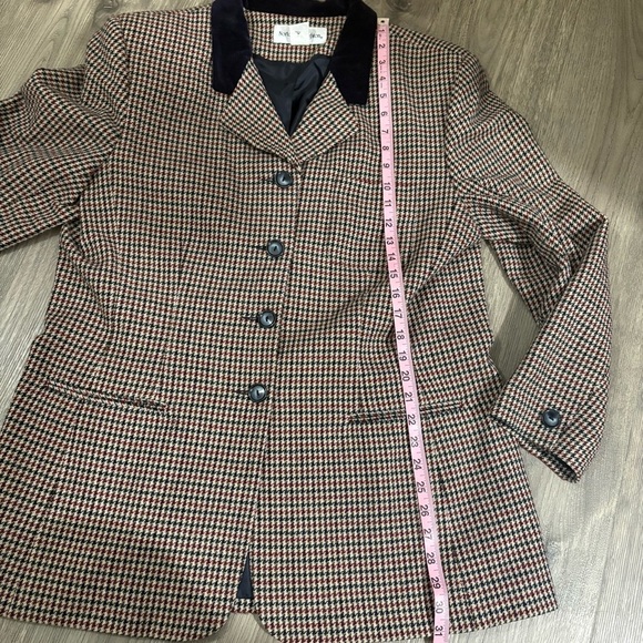 Vtg Norton McNaughton Womens 16 Black White Red Houndstooth Blazer Jacket Velvet - Picture 7 of 11